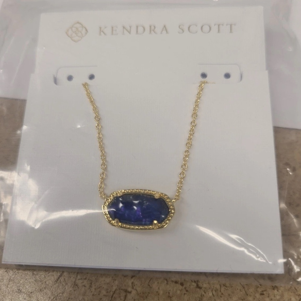 Kendra Scott Gold and Blue Oval Pendant Necklace